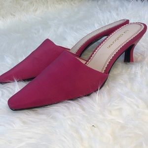 Liz Claiborne pink kitten heeled mules, size 7